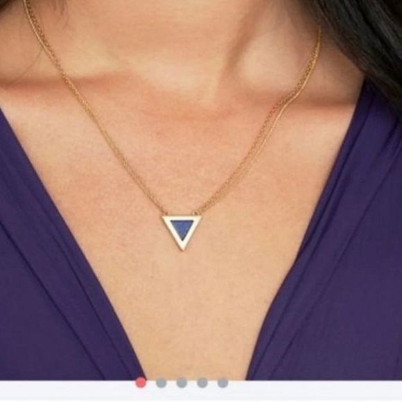 Brand New Michelle Campbell Genuine Lapis Stone 14K Gold Plated Inlay Necklace - Picture 5 of 8